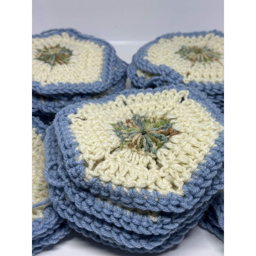 Handmade Crochet Hexagon Granny Squares Lot Blue Cream Excellent Craft Motifs - Picture 6 of 6